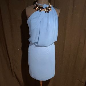 asos sapphire blue crepe draped 1-shoulder illusion mini dress